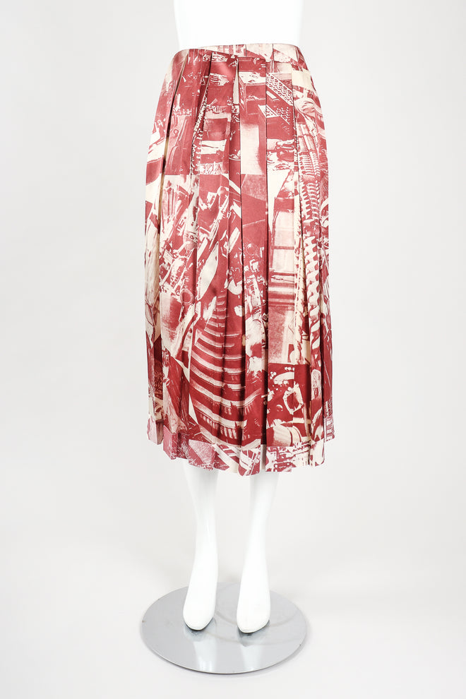Recess Designer Consignment Vintage Celine Working Women Sepia Tone Silk Pleated Wrap Skirt Los Angeles Resale
