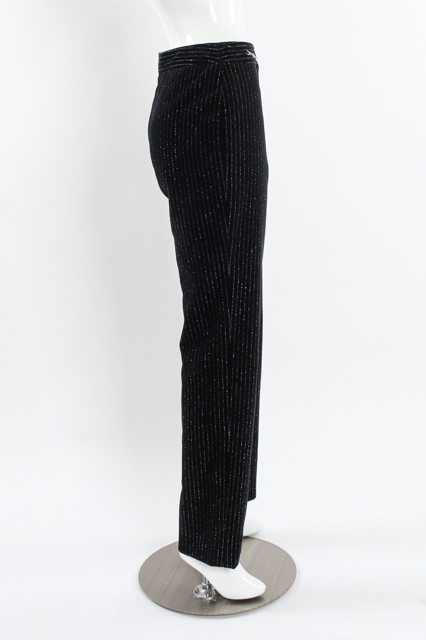 Vintage Celine Metallic Pinstripe Velvet Pant mannequin side @ Recess LA