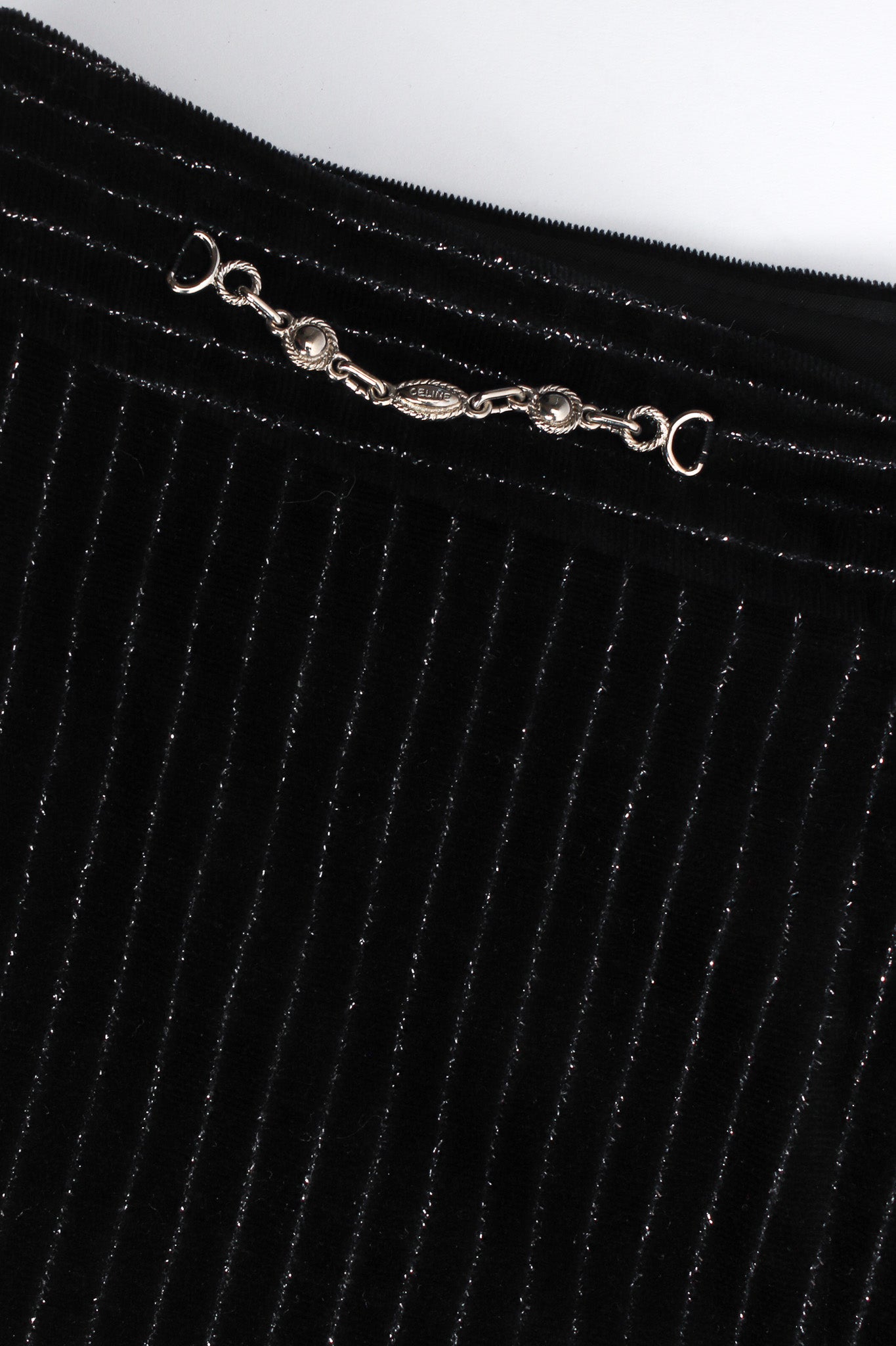 Vintage Celine Metallic Pinstripe Velvet Pant signed charm chain @ Recess LA