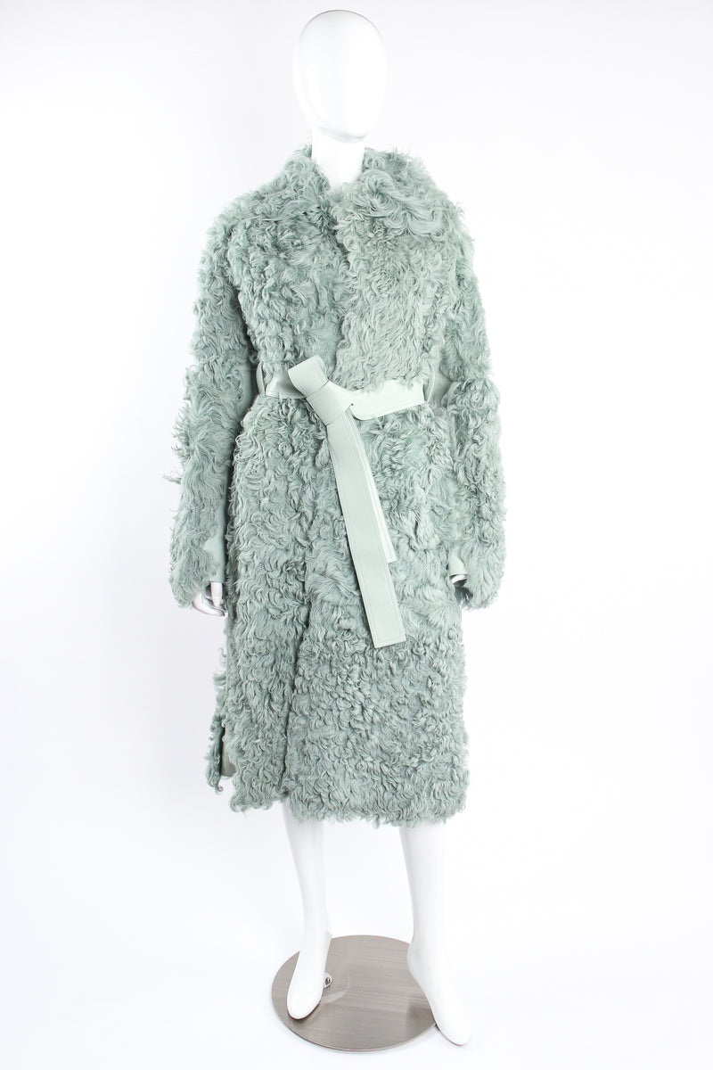 Vintage Celine Seafoam Curly Lamb Fur Coat on mannequin front at Recess Los Angeles