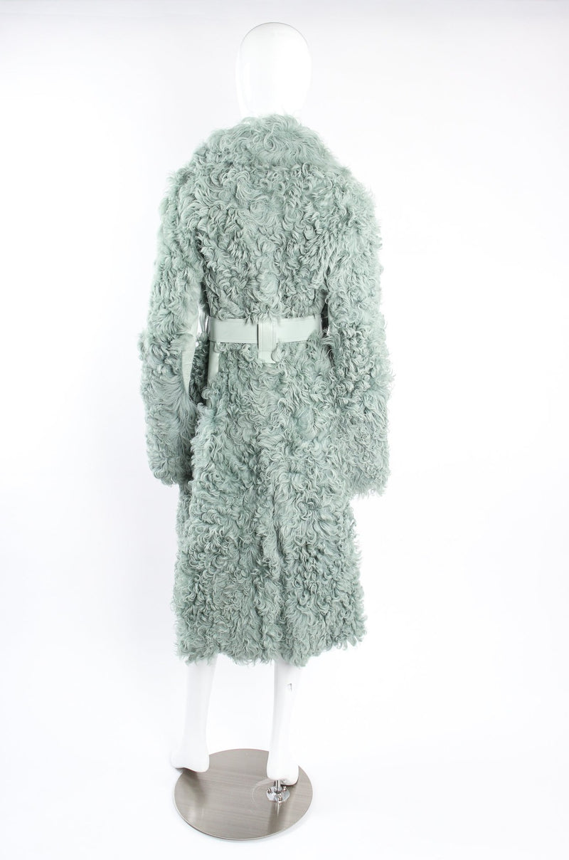 Vintage Celine Seafoam Curly Lamb Fur Coat on mannequin back at Recess Los Angeles