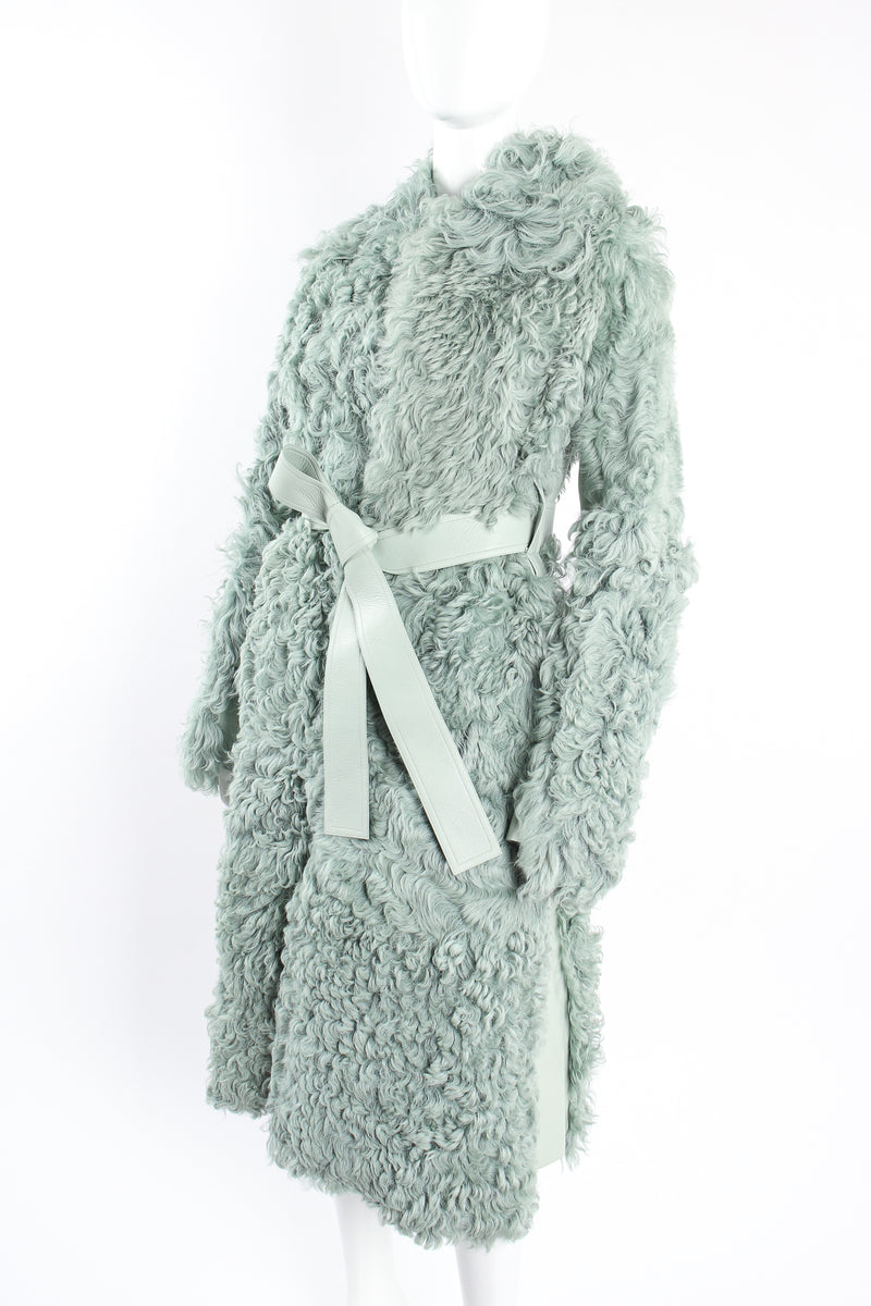 Vintage Celine Seafoam Curly Lamb Fur Coat on mannequin angle at Recess Los Angeles