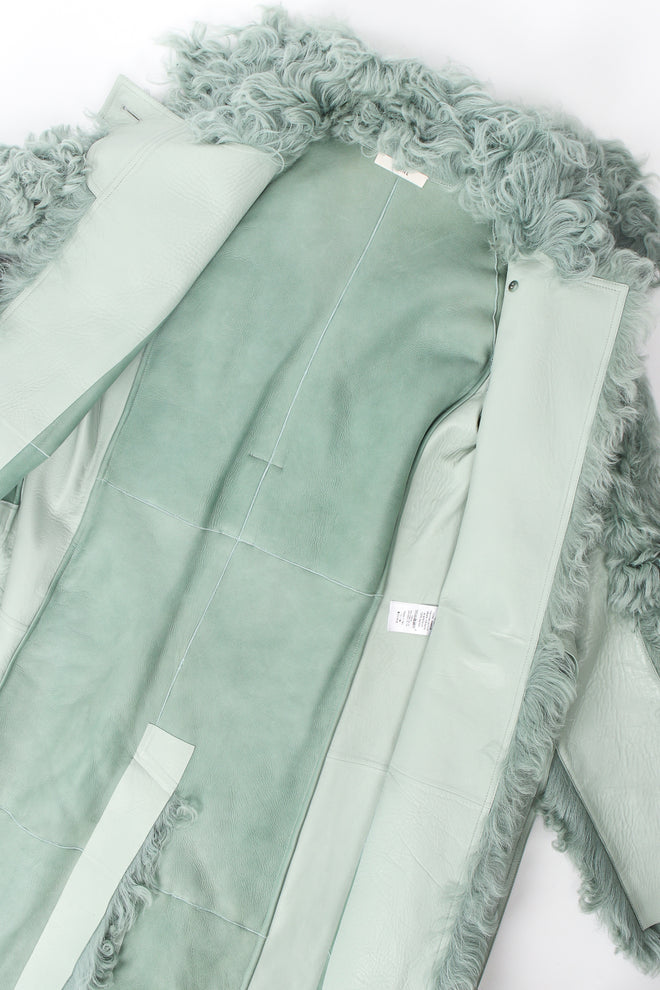 Vintage Celine Seafoam Curly Lamb Fur Coat inner face at Recess Los Angeles