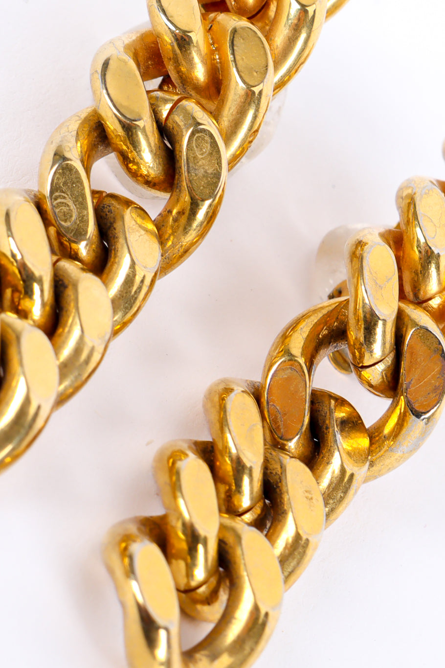 Curb chain link drop earrings by Premier Etage flat lay backs open close-up. @recessla