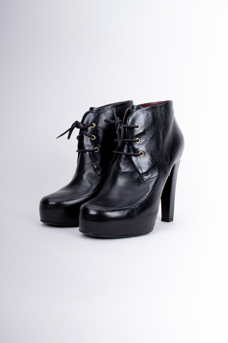 Chanel, Black leather lace up CC ankle boots - Unique Designer Pieces