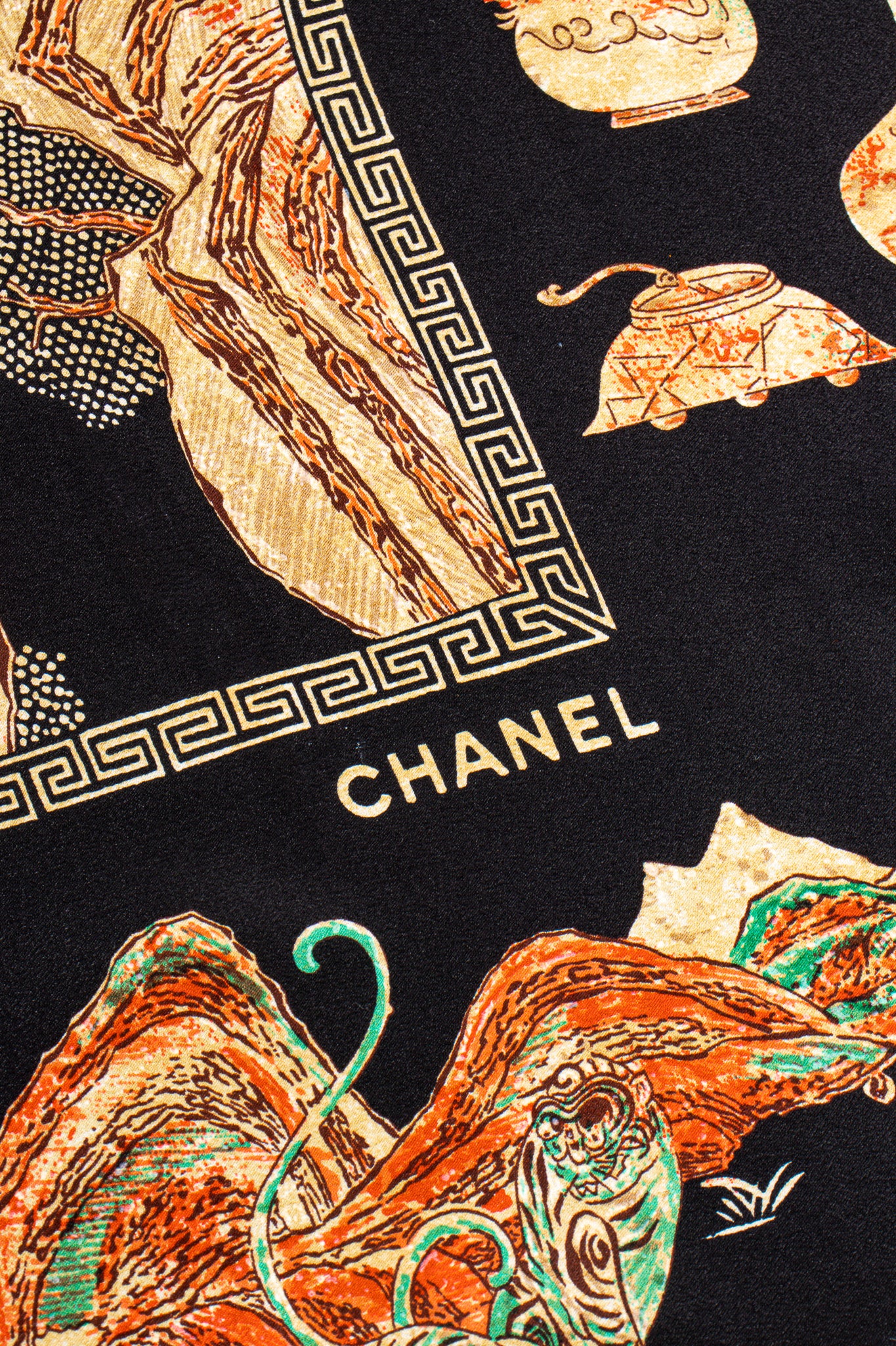 Vintage Chanel Chinese Coromandel Print Shawl signature at Recess Los Angeles