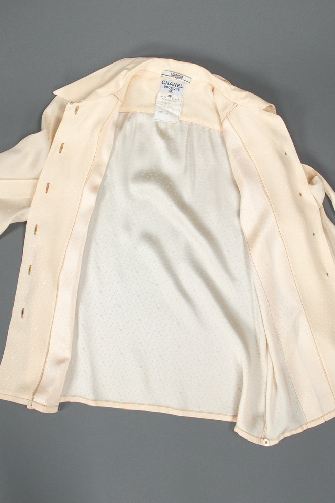 Vintage Chanel Jacquard Dot Logo Bow Blouse flat open at Recess Los Angeles