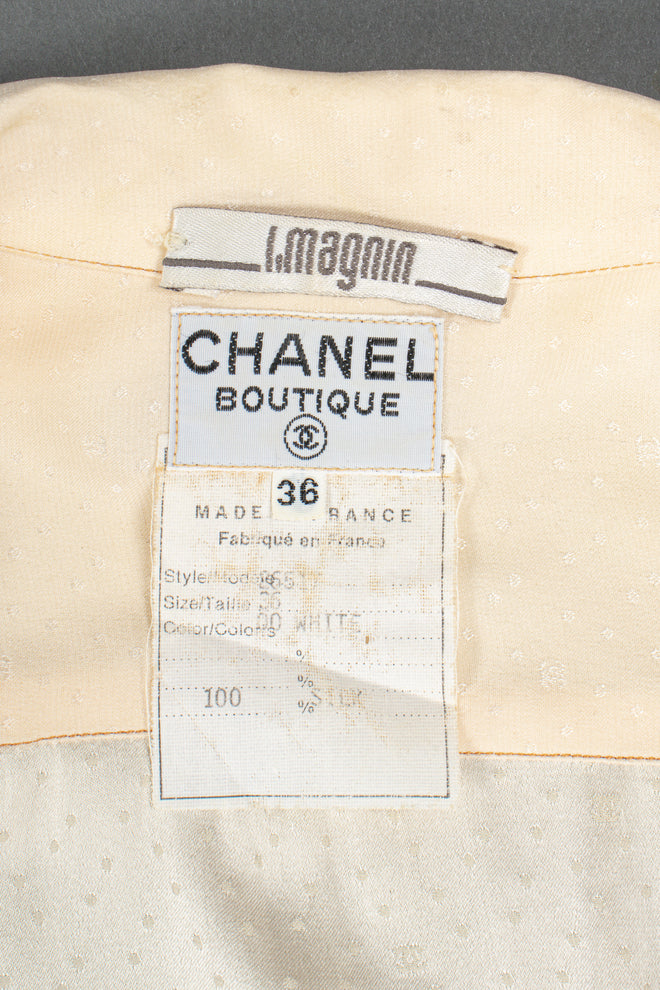 Vintage Chanel Jacquard Dot Logo Bow Blouse label at Recess Los Angeles
