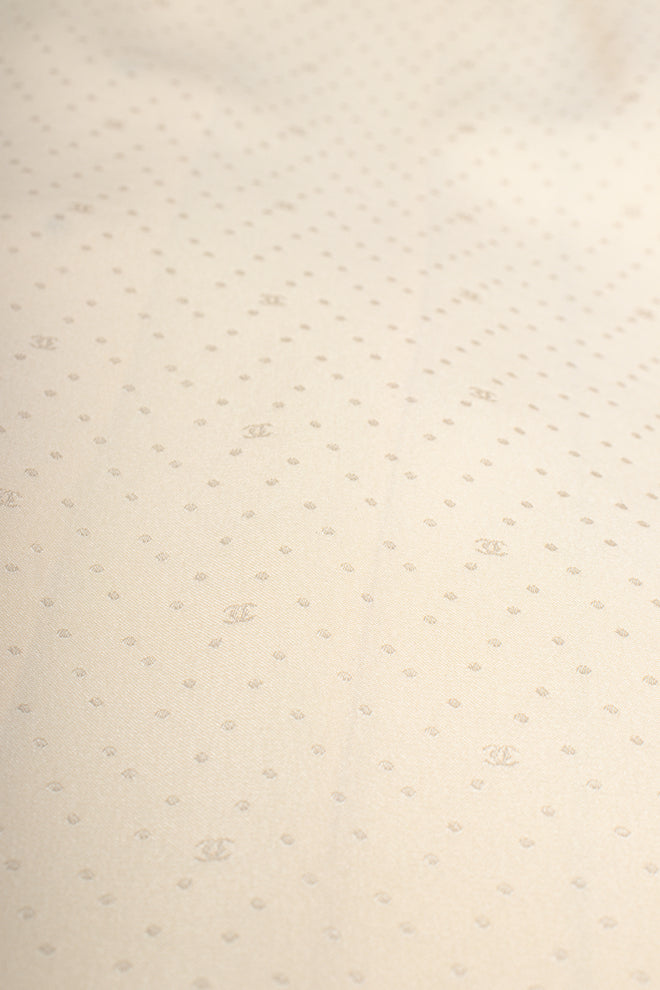 Vintage Chanel Jacquard Dot Logo Bow Blouse french fabric detail at Recess Los Angeles