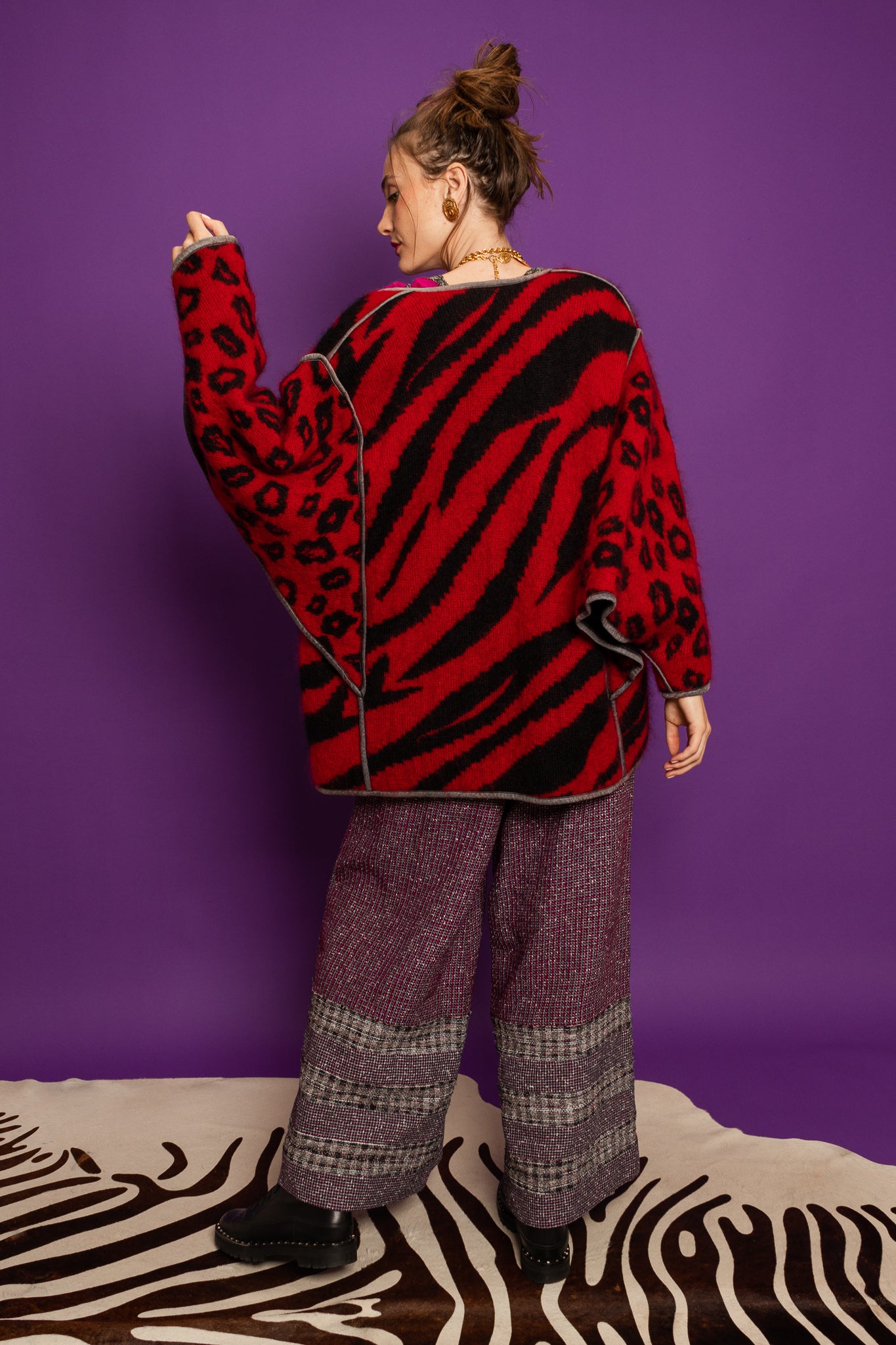Vintage Escada Mixed Animal Print Mohair Sweater on Model Emily @ Recess LA