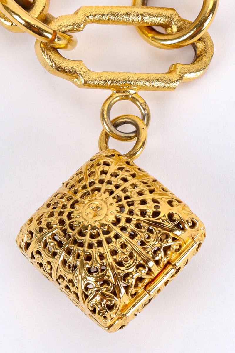 Vintage Chanel Filigree Fleur Locket Charm Bracelet filigree locket closed @ Recess LA