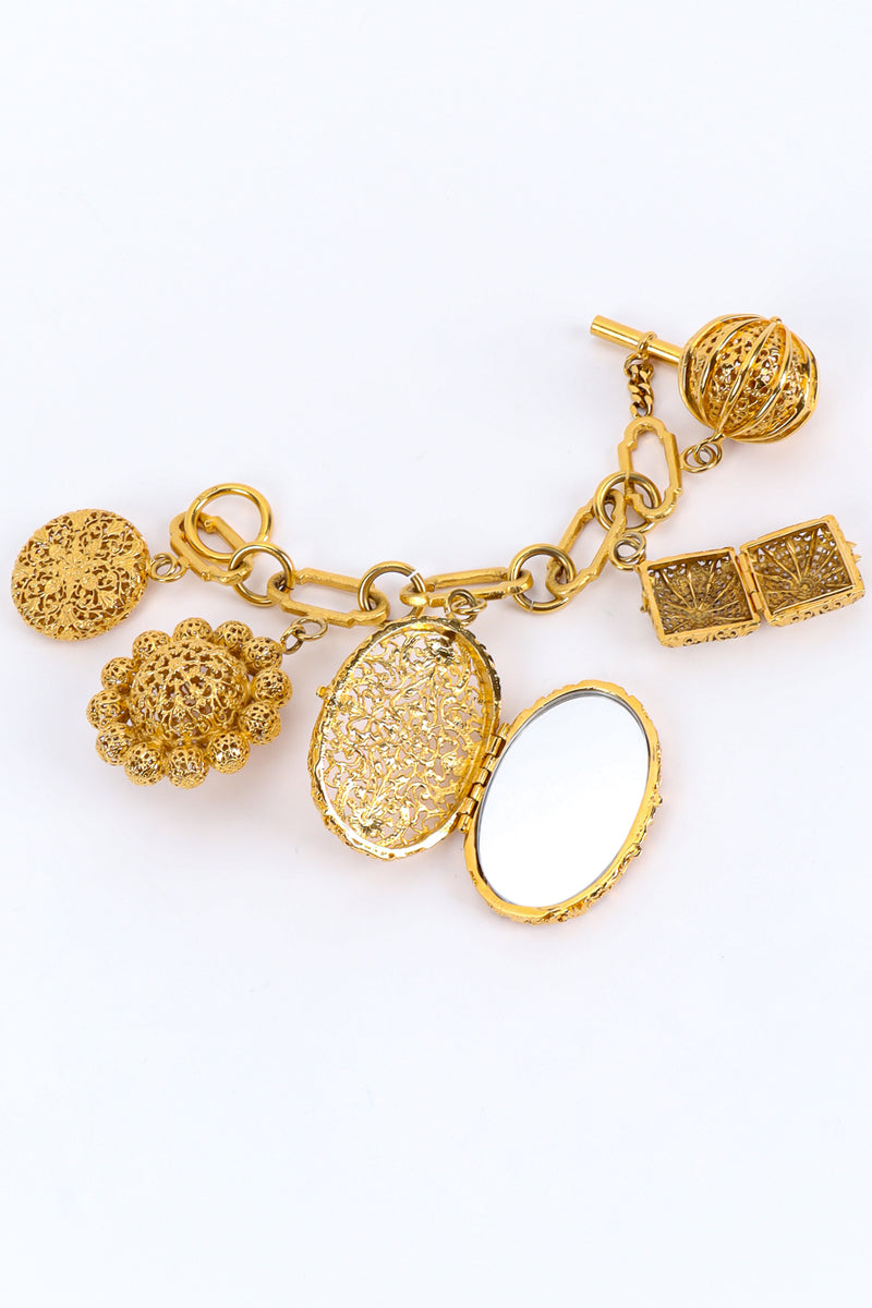 Vintage Chanel Filigree Fleur Locket Charm Bracelet opened lockets @ Recess LA