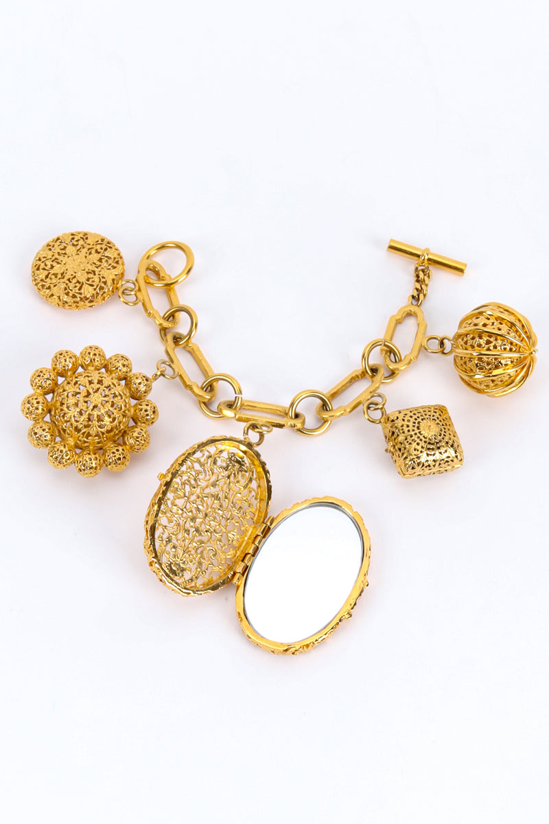 Vintage Chanel Filigree Fleur Locket Charm Bracelet opened locket front @ Recess LA