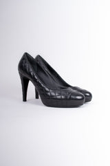 Chanel Logo CC Quilted Lambskin Leather Heels Pumps