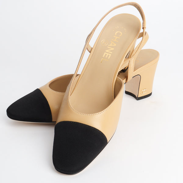 chanel slingback shoes beige and black