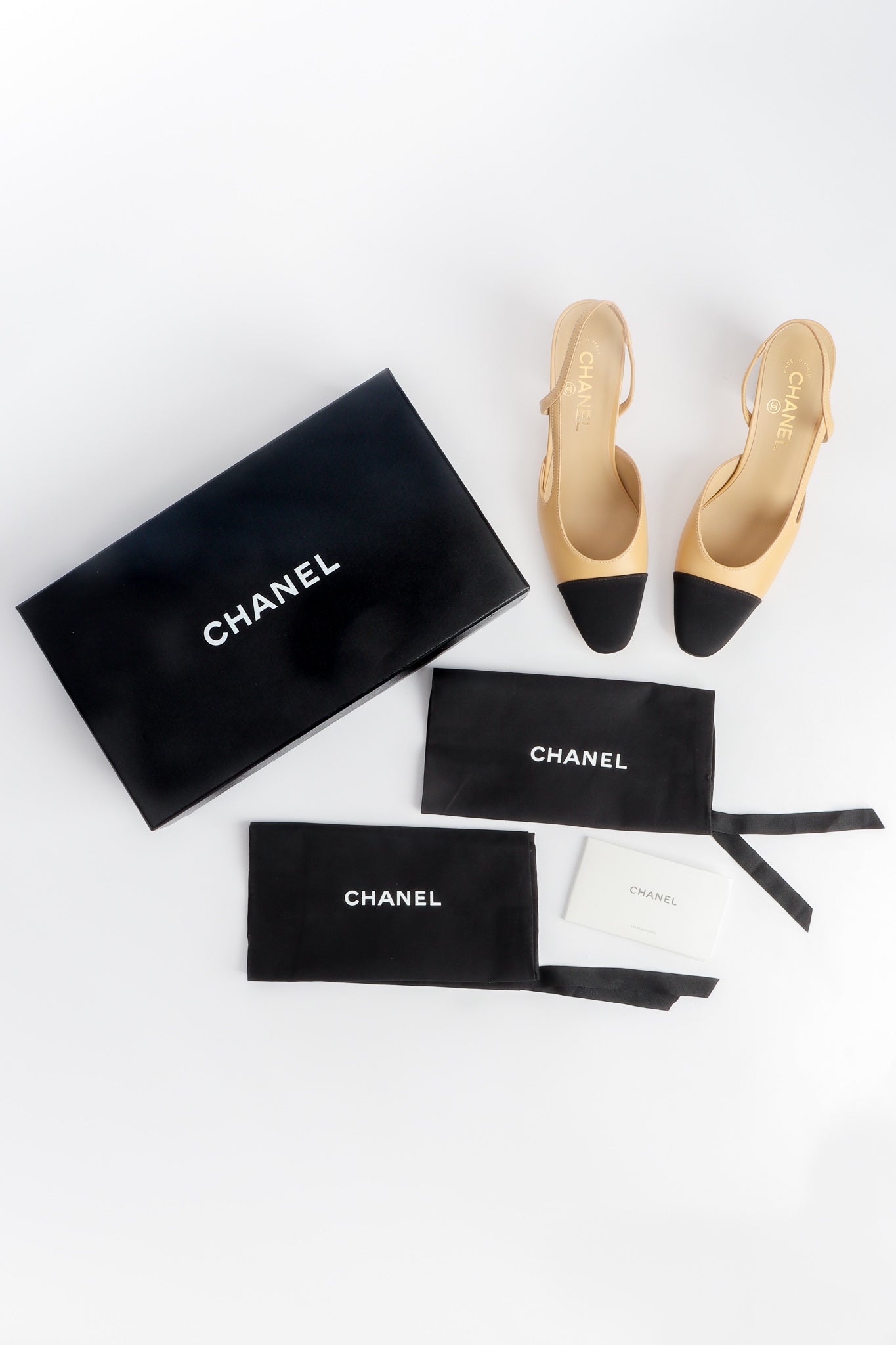 Chanel Cap Toe Slingback Goatskin Leather Grosgrain Heels box dustbags at Recess Los Angeles
