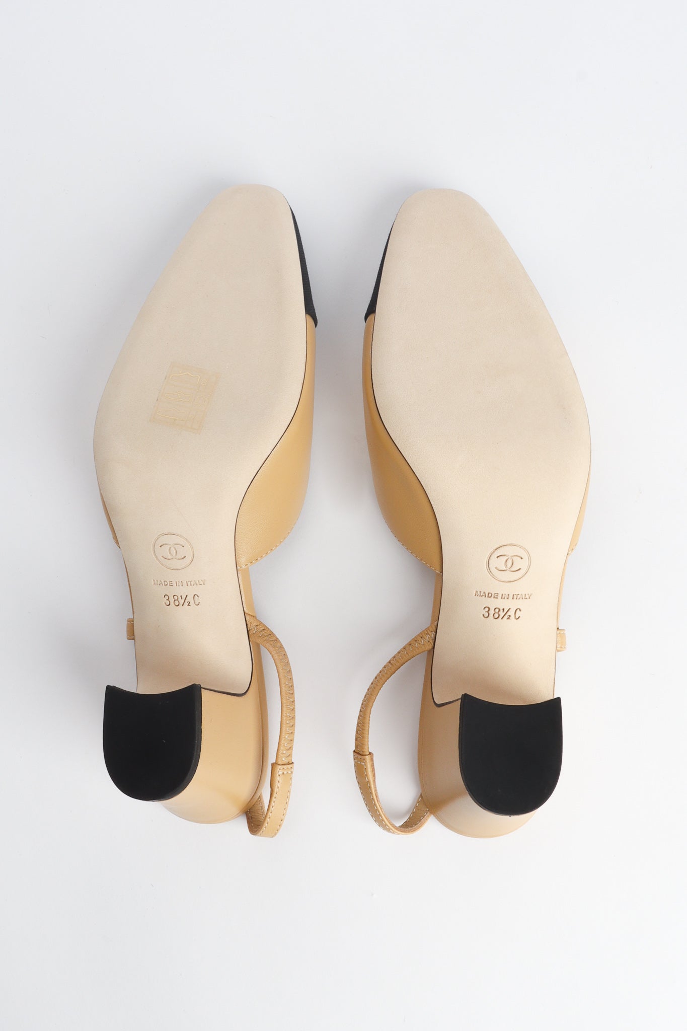Chanel Cap Toe Slingback Goatskin Leather Grosgrain Heels sole at Recess Los Angeles