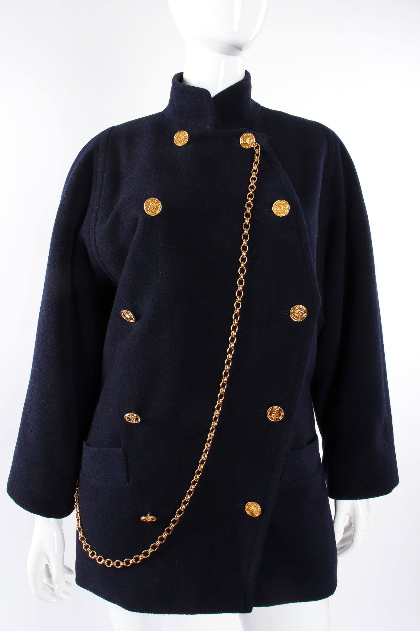 Vintage Chanel Chain Fob Cocoon Coat on mannequin front crop at Recess Los Angeles
