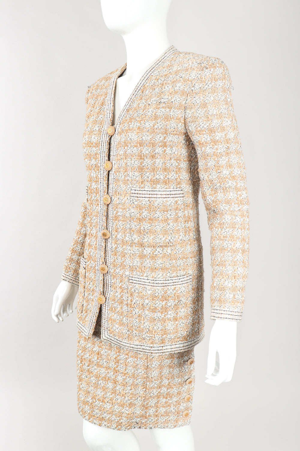 Recess Designer Consignment Vintage Chanel Raffia Tweed Jacket & Skirt Suit Set Los Angeles Resale