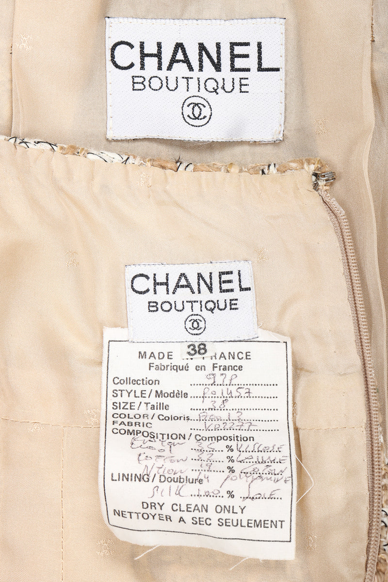 Recess Designer Consignment Vintage Chanel Raffia Tweed Jacket & Skirt Suit Set Los Angeles Resale