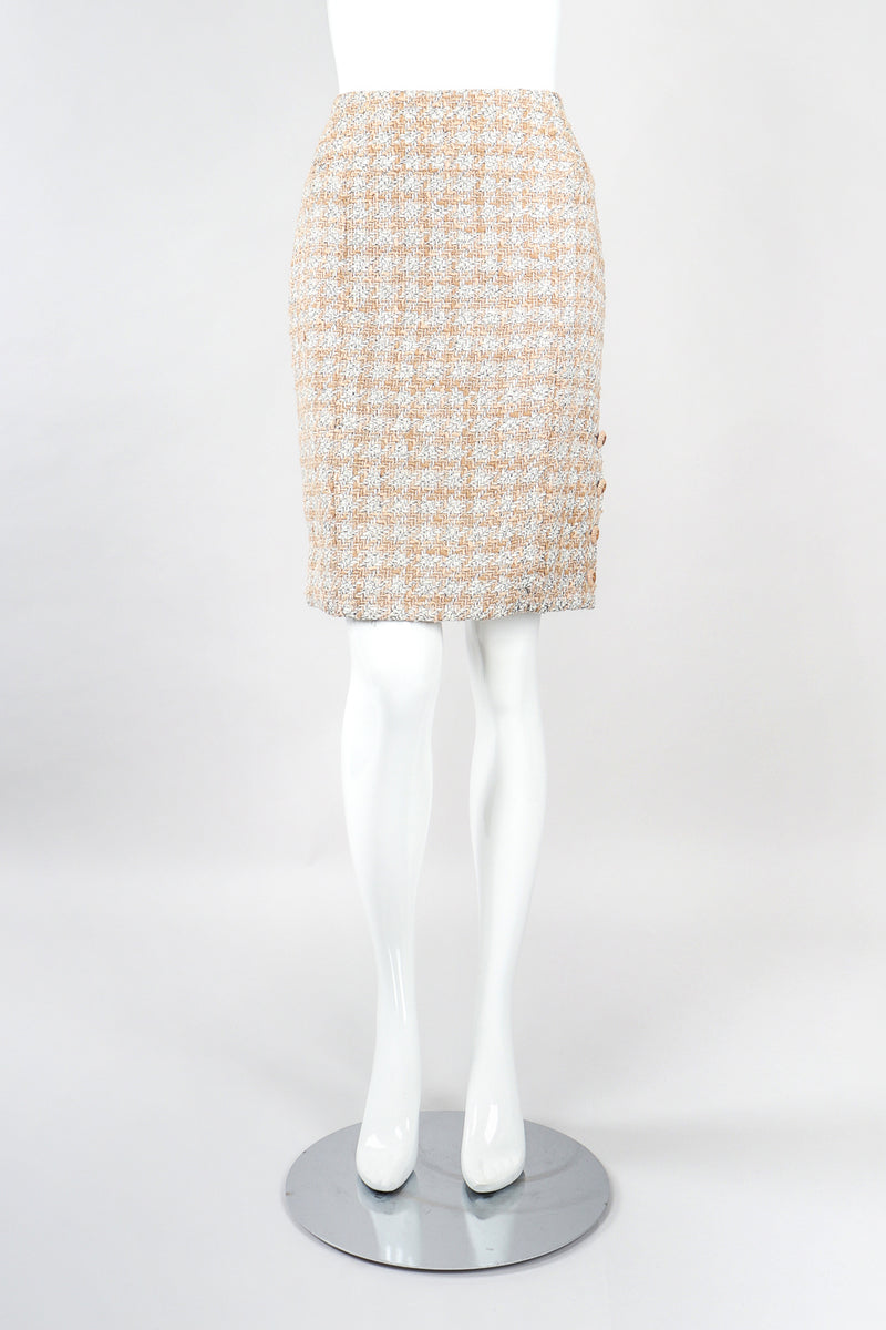 Recess Designer Consignment Vintage Chanel Raffia Tweed Jacket & Skirt Suit Set Los Angeles Resale