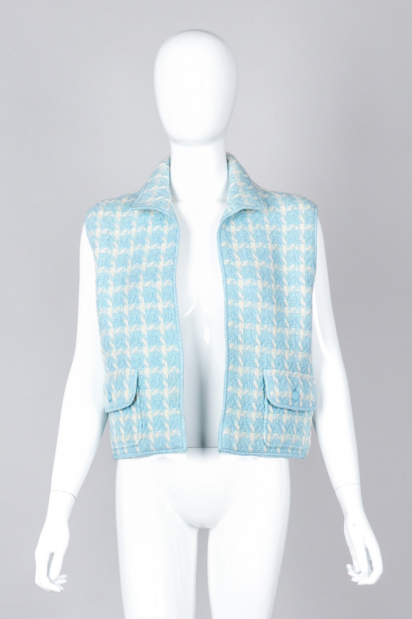 Recess Los Angeles Vintage Chanel Baby Blue Checkered Knit Vest