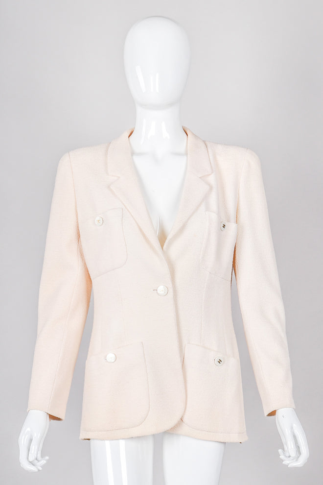 Recess Los Angeles Vintage Chanel Classic Cream Tweed Jacket Cream Wool Silk Lining