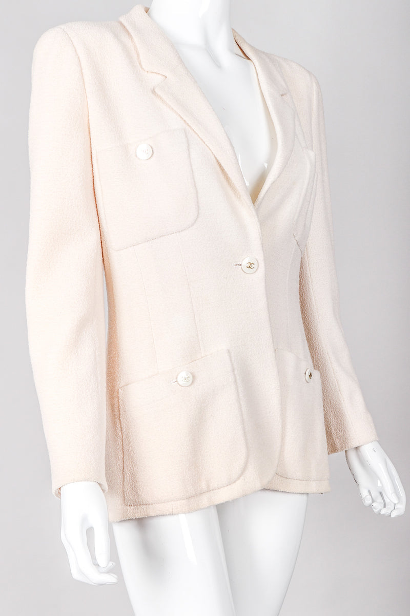 Vintage Chanel Classic Cream Tweed Jacket Cream Wool Silk Lining – Recess