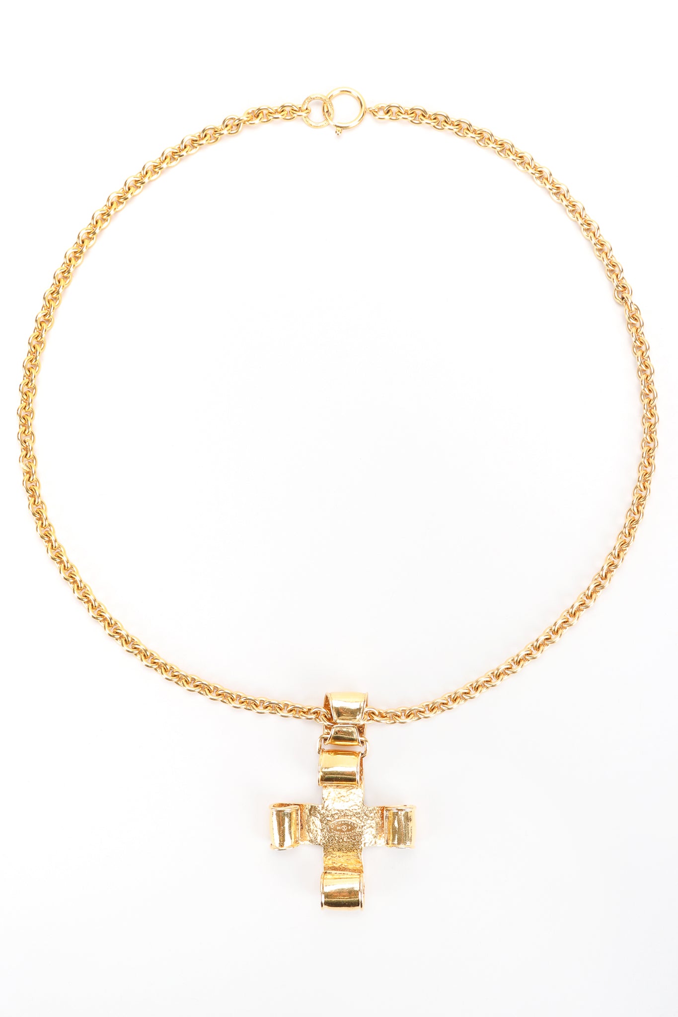 Recess Designer Consignment Vintage Chanel Ribbon CC Logo Cross Pendant Necklace Los Angeles Resale