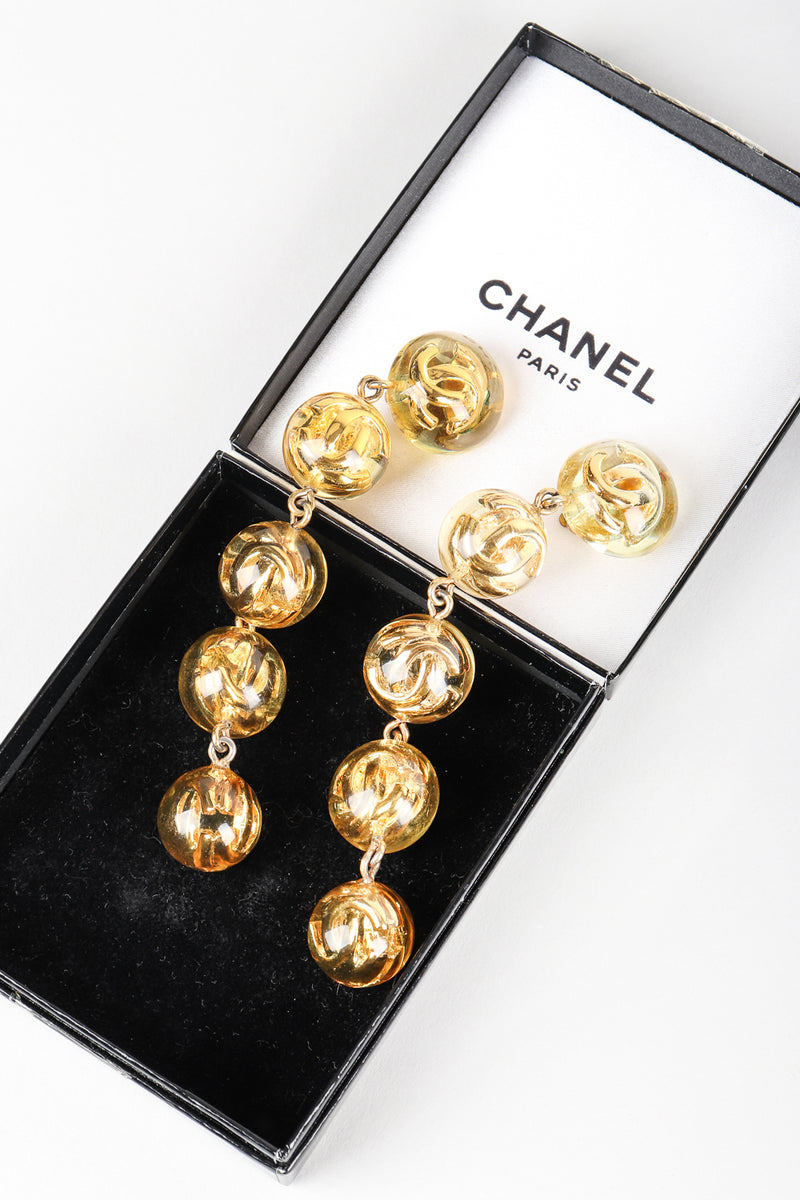 Authentic vintage Chanel earrings CC logo rhinestone dangle