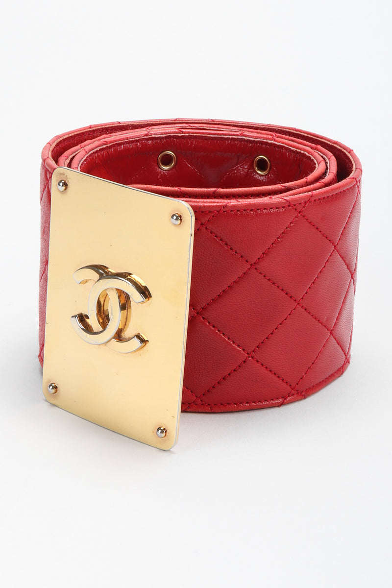 Vintage CHANEL Quilted Colourful Camellia Leather Corset Belt 