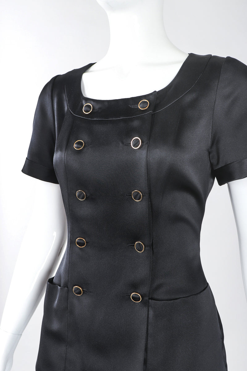 Recess Designer Consignment Vintage Chanel Double Breasted Drop Waist Satin Uniform Dress Los Angeles Resale