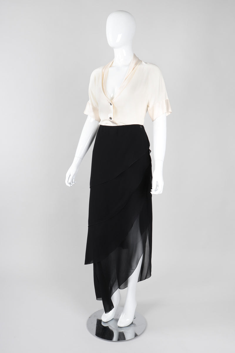 Recess Los Angeles Vintage Chanel Cream Shawl Collar Silk Blouse