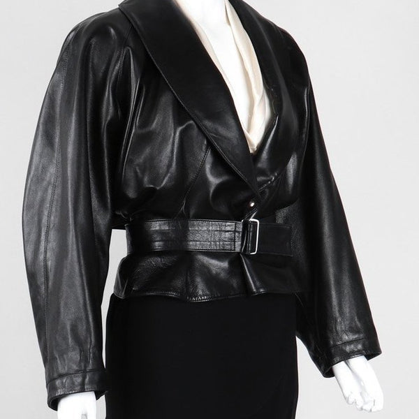 Vintage Alaia Cropped Leather Wrap Jacket – Recess Vintage Alaia Cropped Leather Wrap Jacket – Recess