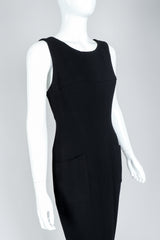 Vintage Chanel Breakfast At Tiffany's Style Black Fishtail Gown on Mannequin, Close Up