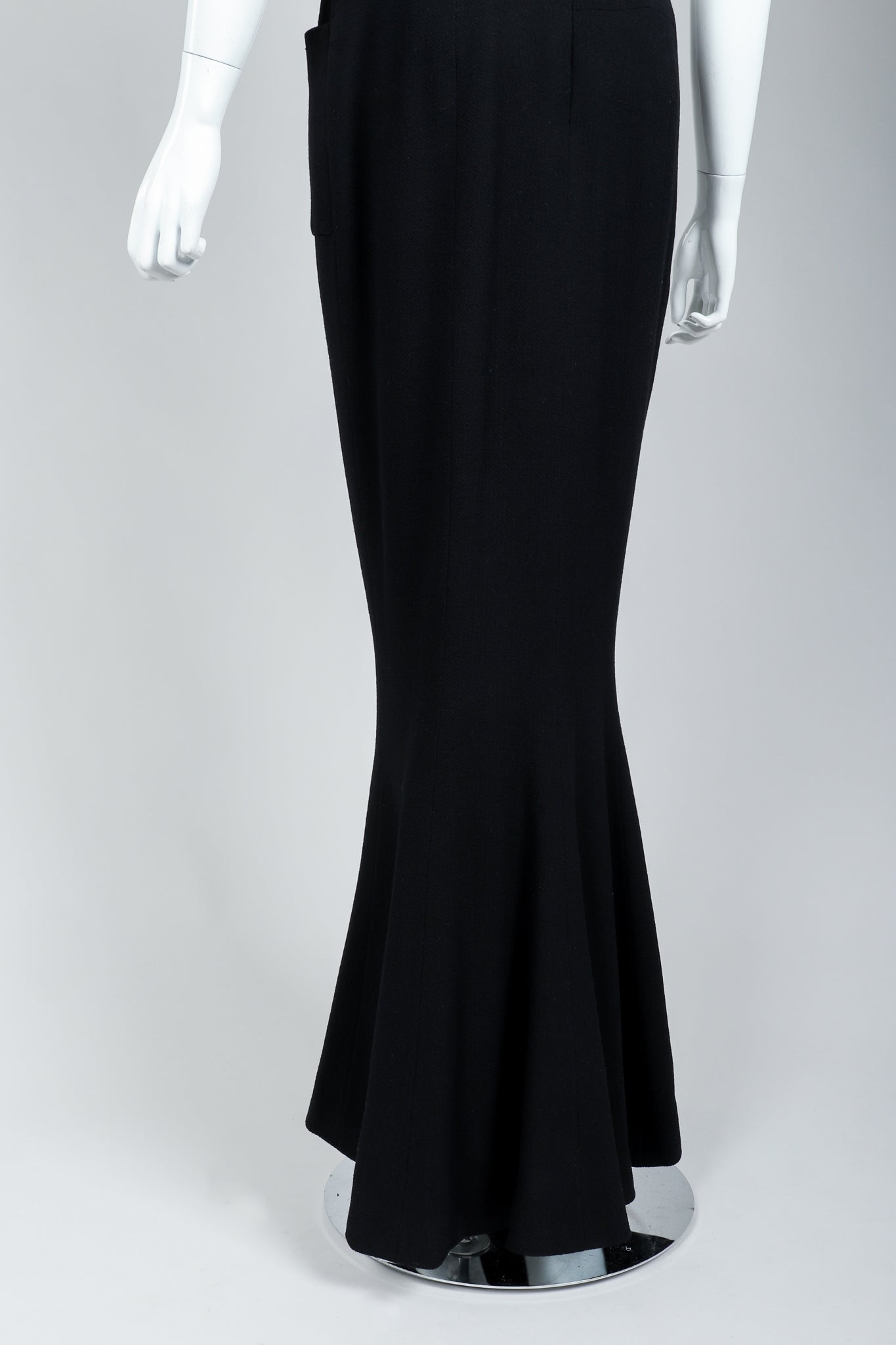 Vintage Chanel Breakfast At Tiffany's Style Black Fishtail Gown on Mannequin, Skirt