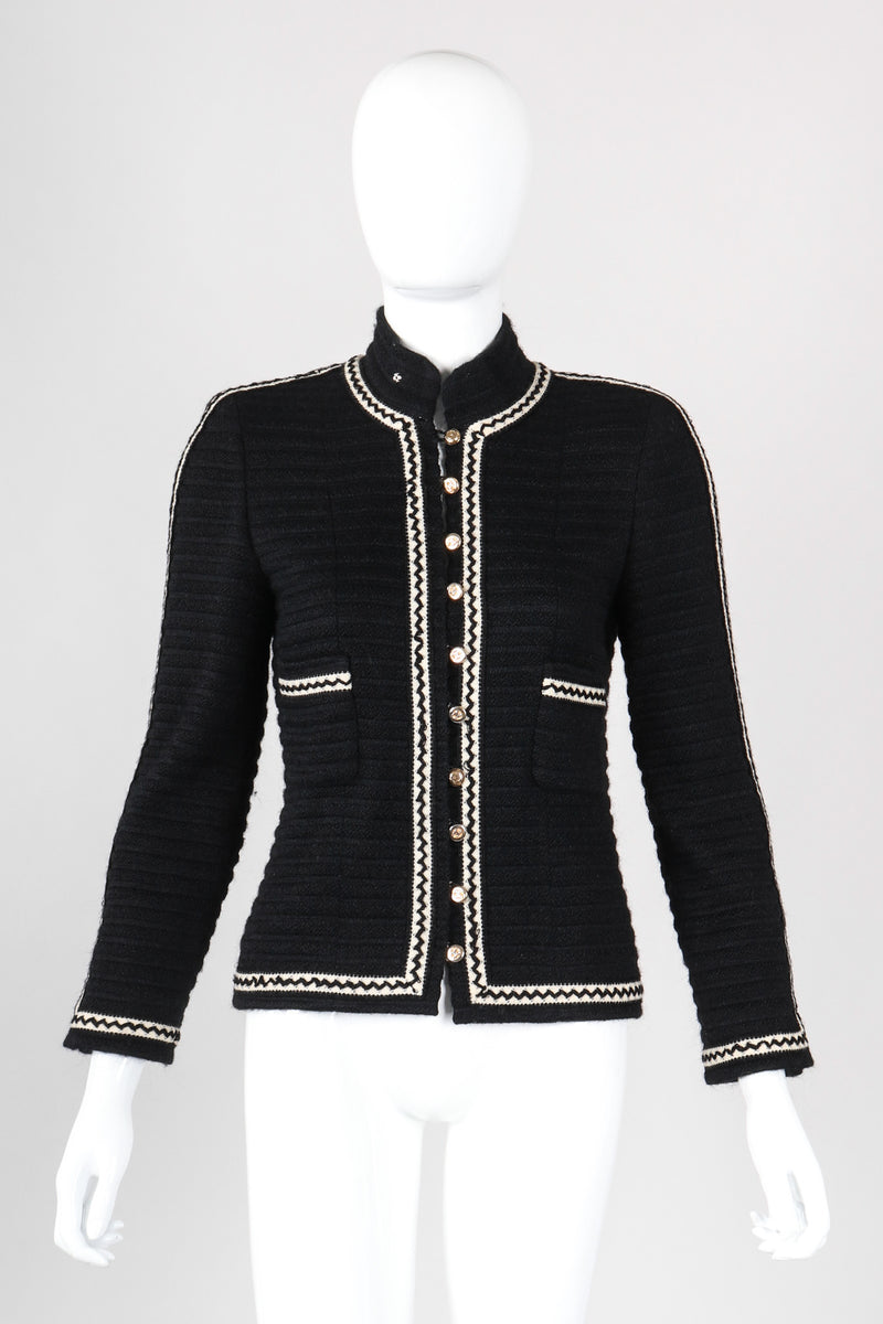 Vintage Chanel Textured Rib Zig Zag Boucle Wool Jacket & Skirt Set – Recess