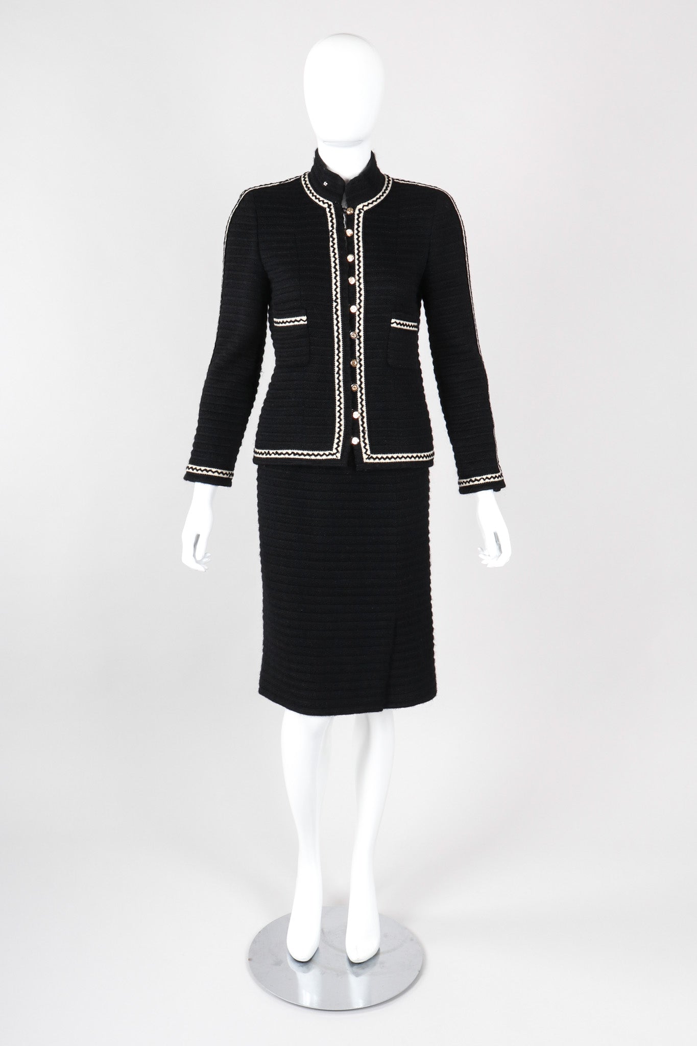 Recess Los Angeles Vintage Chanel Textured Rib Zig Zag Boucle Wool Jacket & Skirt Set