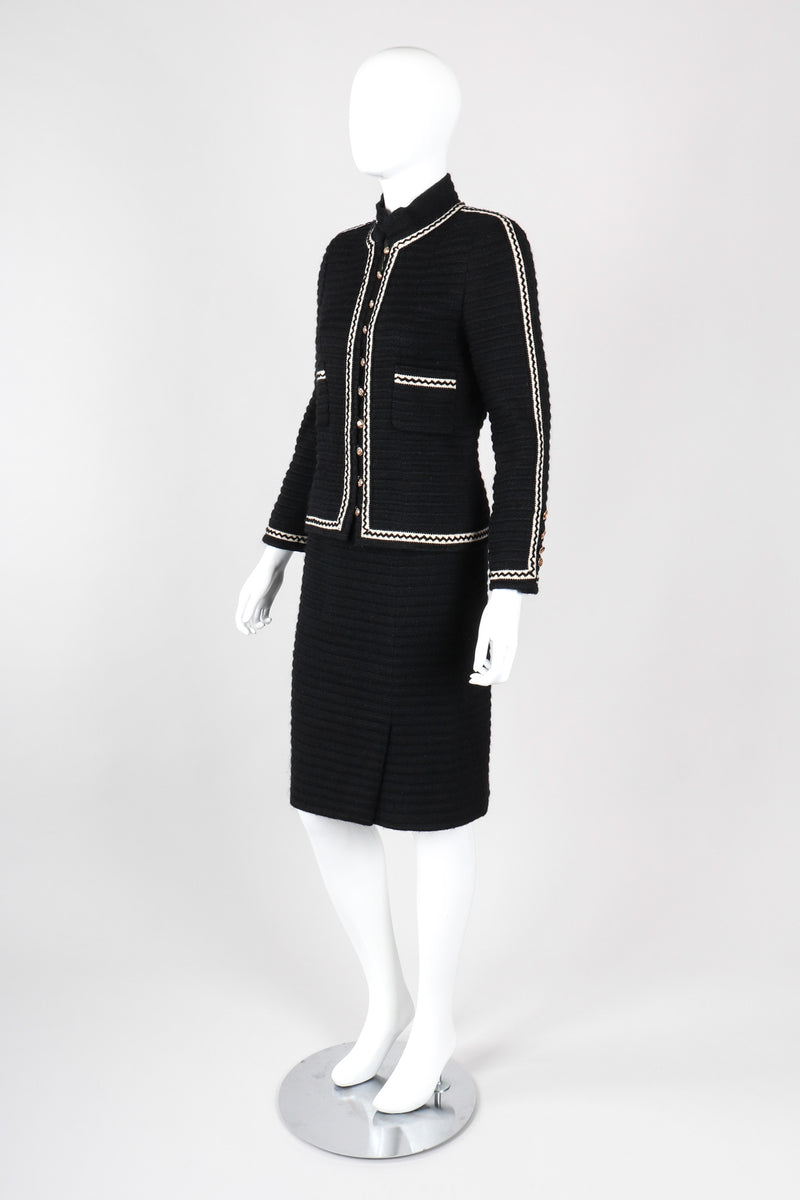 Vintage Chanel Textured Rib Zig Zag Boucle Wool Jacket & Skirt Set