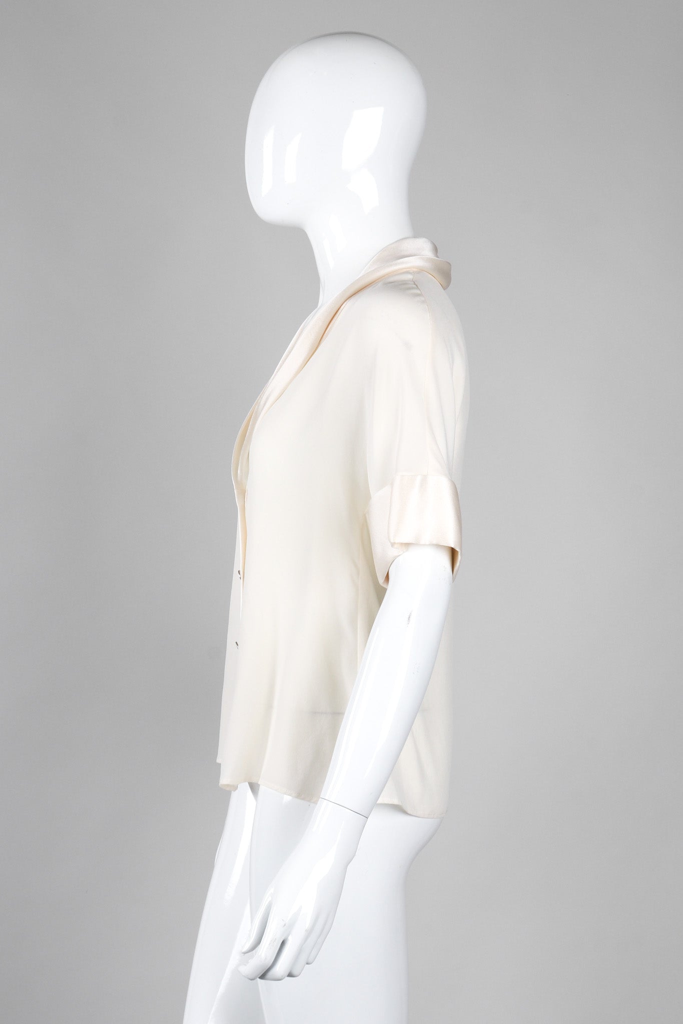 Recess Los Angeles Vintage Chanel Cream Shawl Collar Silk Blouse