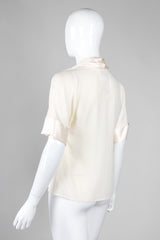 Recess Los Angeles Vintage Chanel Cream Shawl Collar Silk Blouse