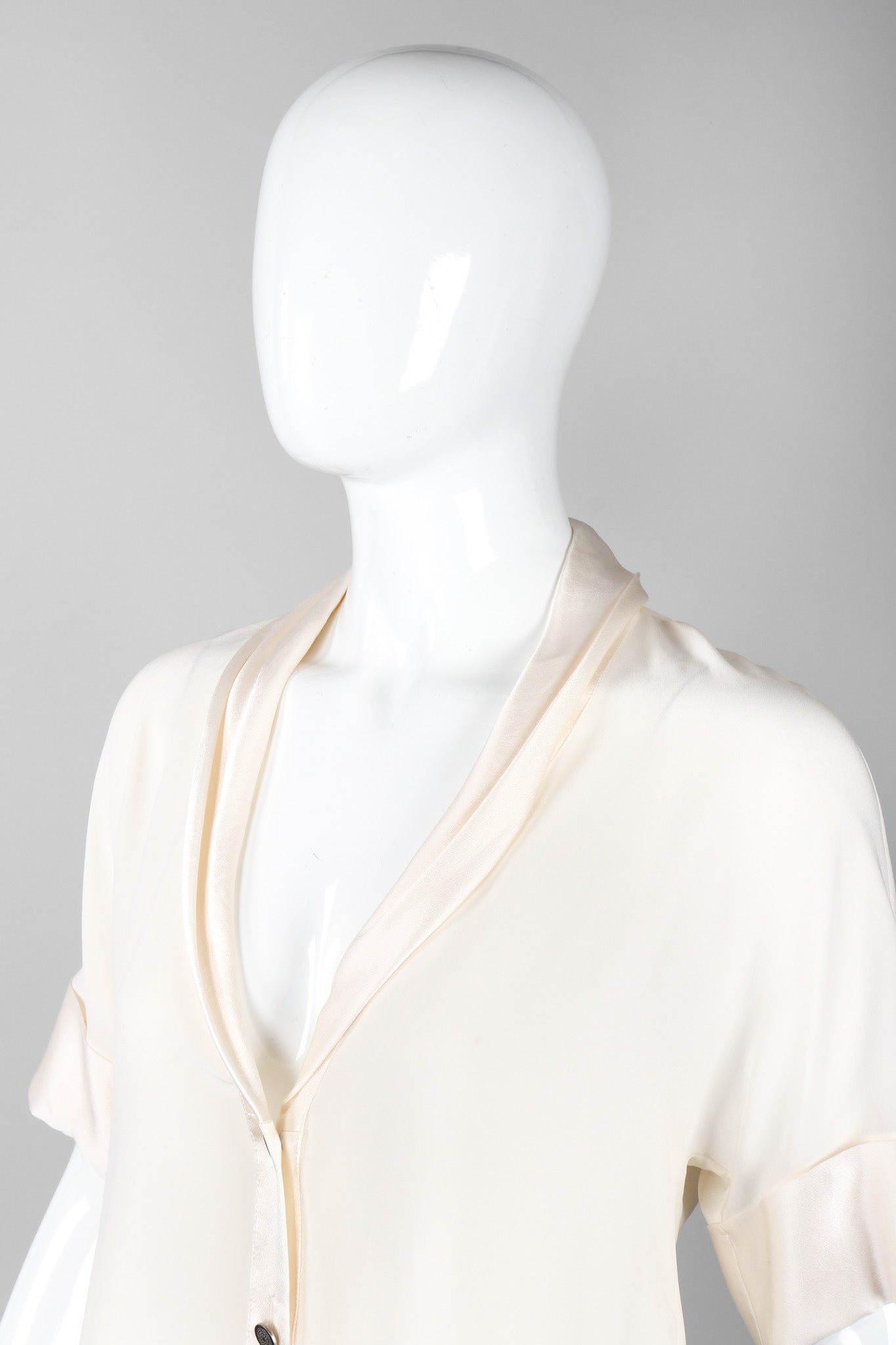 Recess Los Angeles Vintage Chanel Cream Shawl Collar Silk Blouse