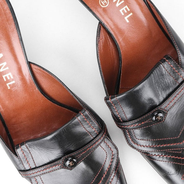 Vintage Chanel Topstitched Loafer Mules Recess