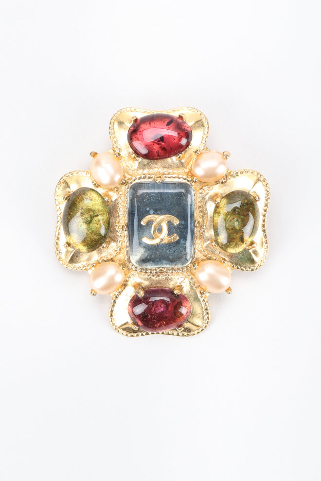 Vintage Chanel Gripoix Clover Maltese Cross CC Logo Brooch at Recess Los Angeles