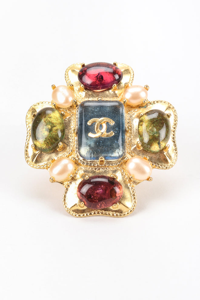 Vintage Chanel Gripoix Clover Maltese Cross CC Logo Brooch at Recess Los Angeles