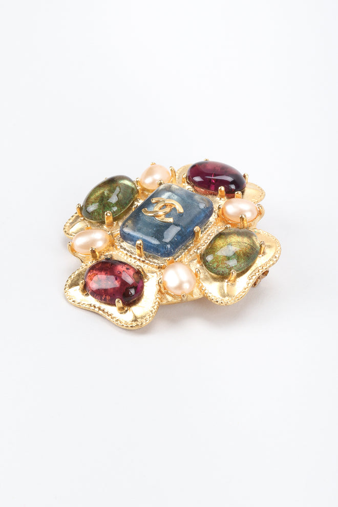 Vintage Chanel Gripoix Clover Maltese Cross CC Logo Brooch at Recess Los Angeles