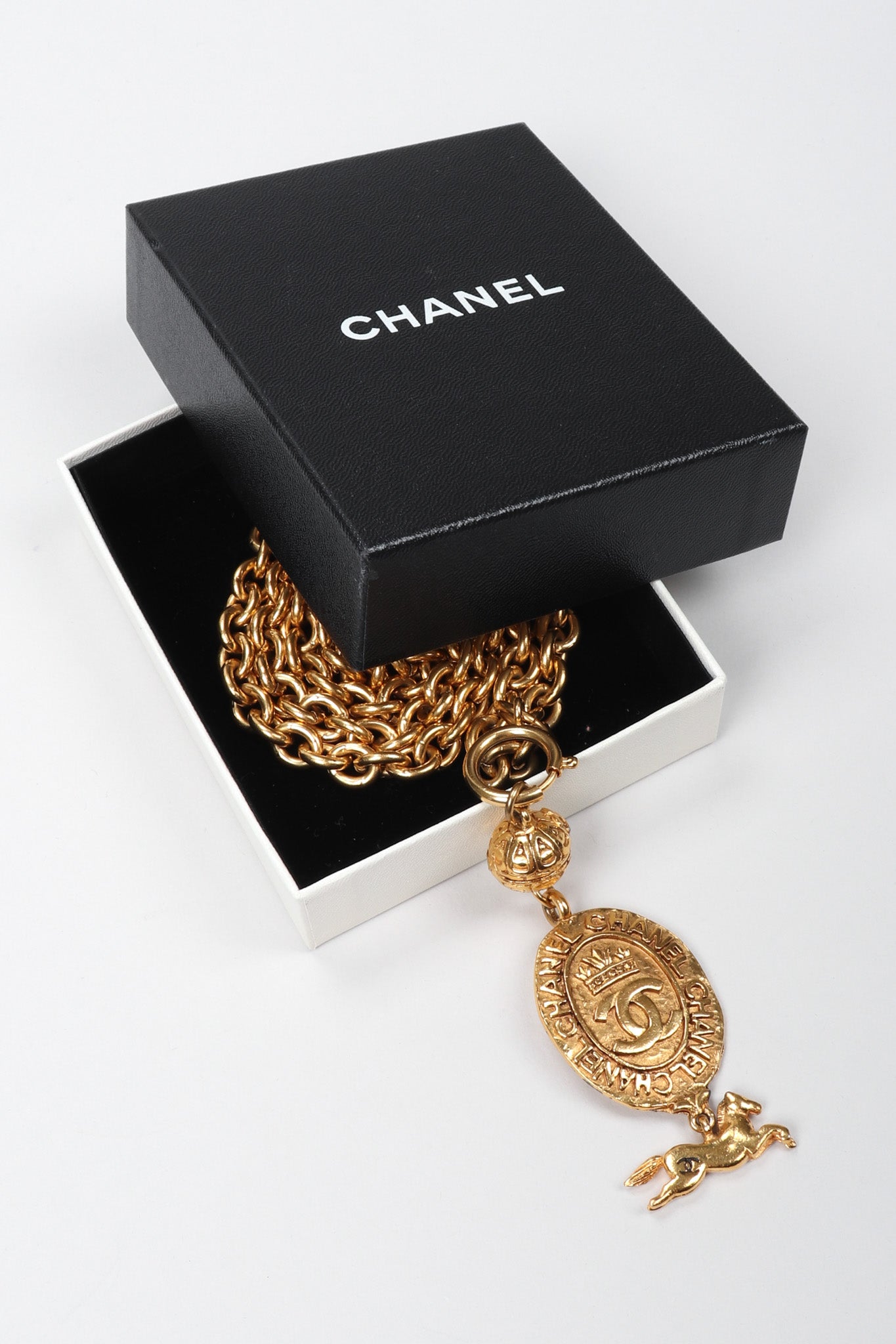 Vintage CHANEL Quilted Cut Out Plate Double Chain Necklace 