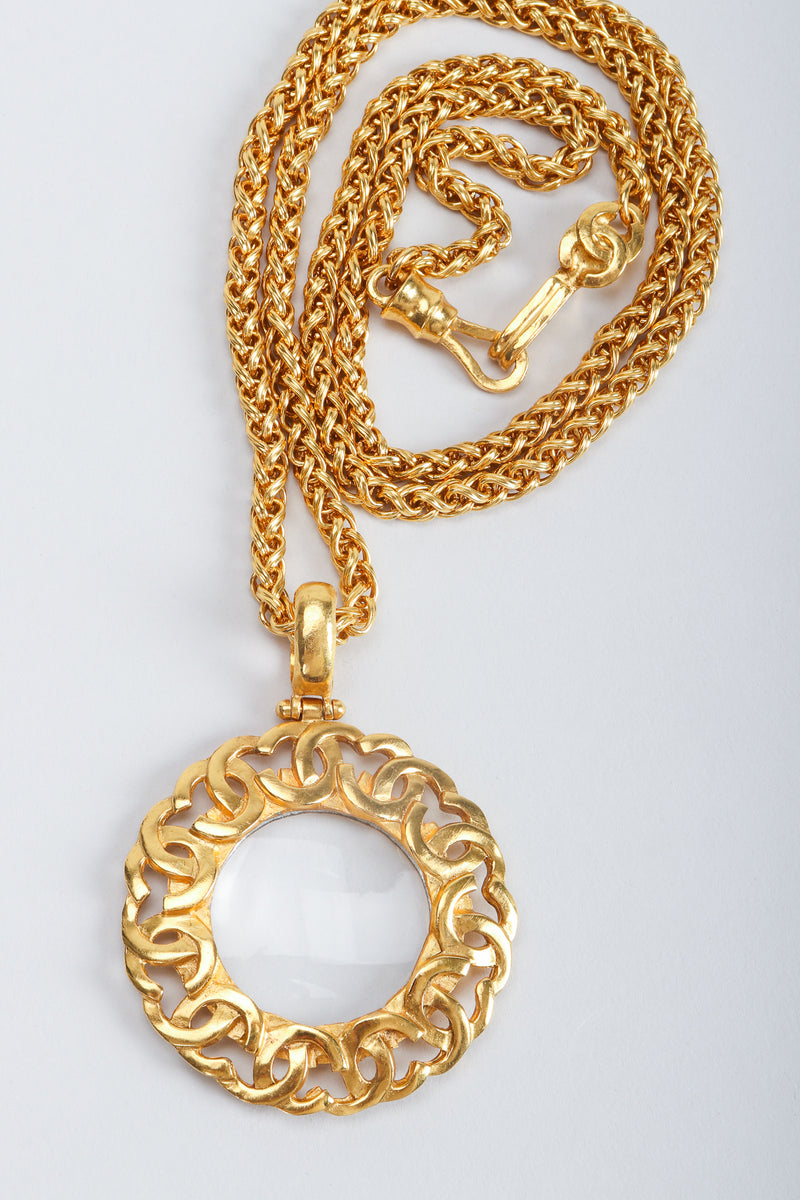 Vintage Chanel Gold CC Logo Magnifying Glass Pendant Necklace
