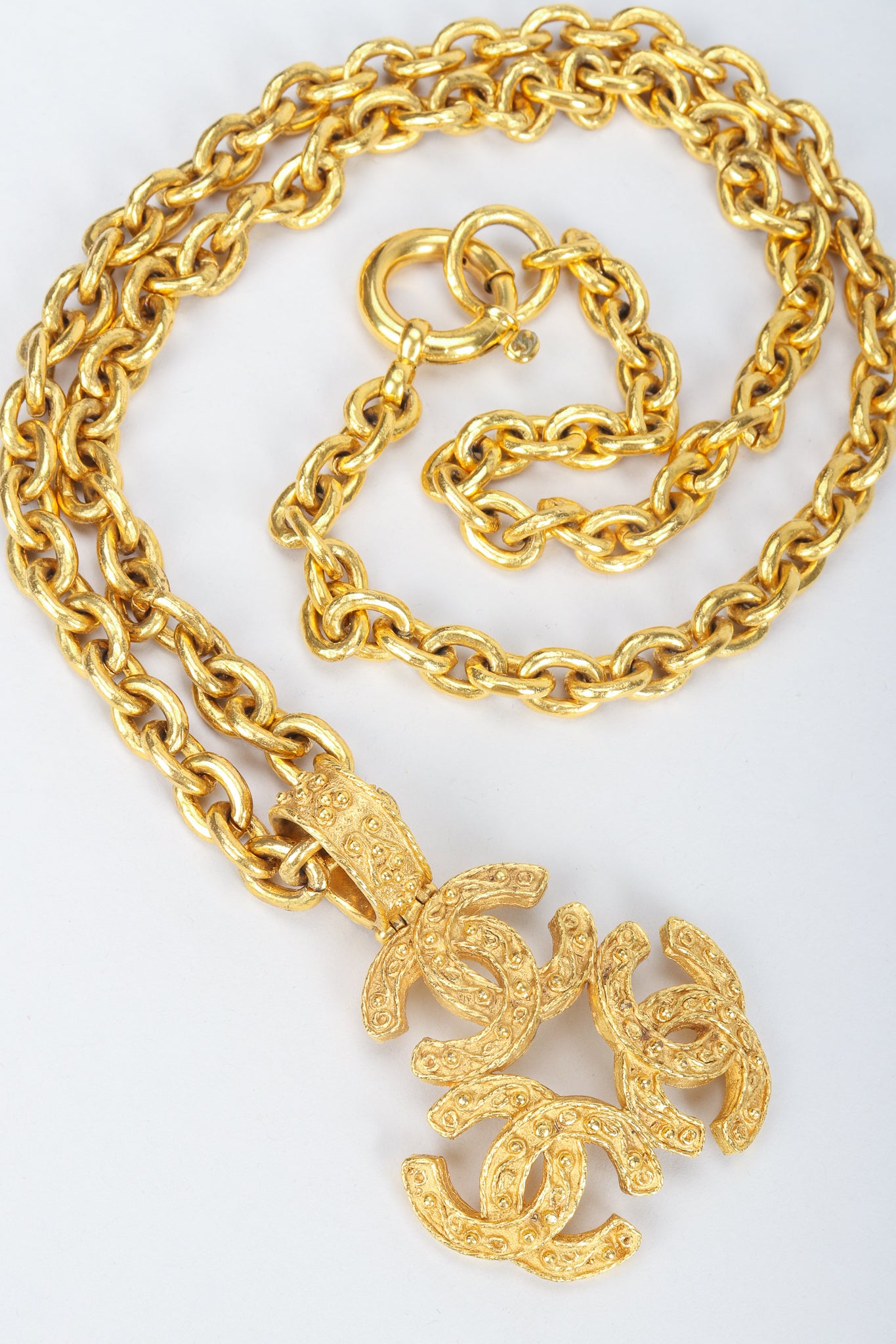 Chanel Vintage 1990's Quilted CC Disc Necklace | Foxy Couture Carmel
