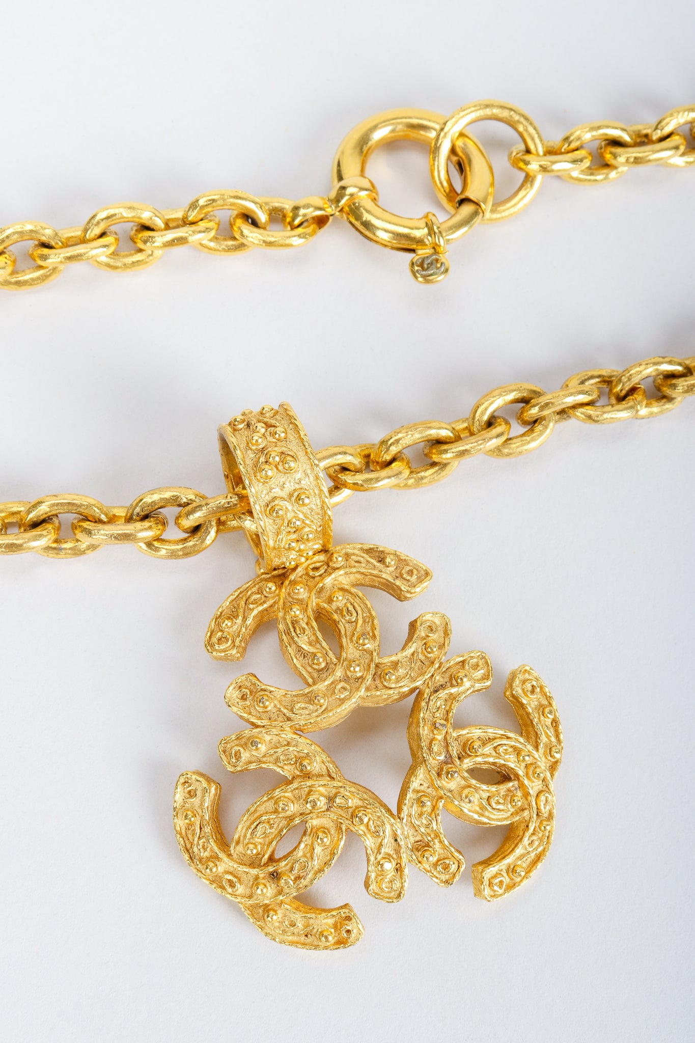 Vintage Chanel Gold Long Triple CC Logo Pendant Necklace and clasp